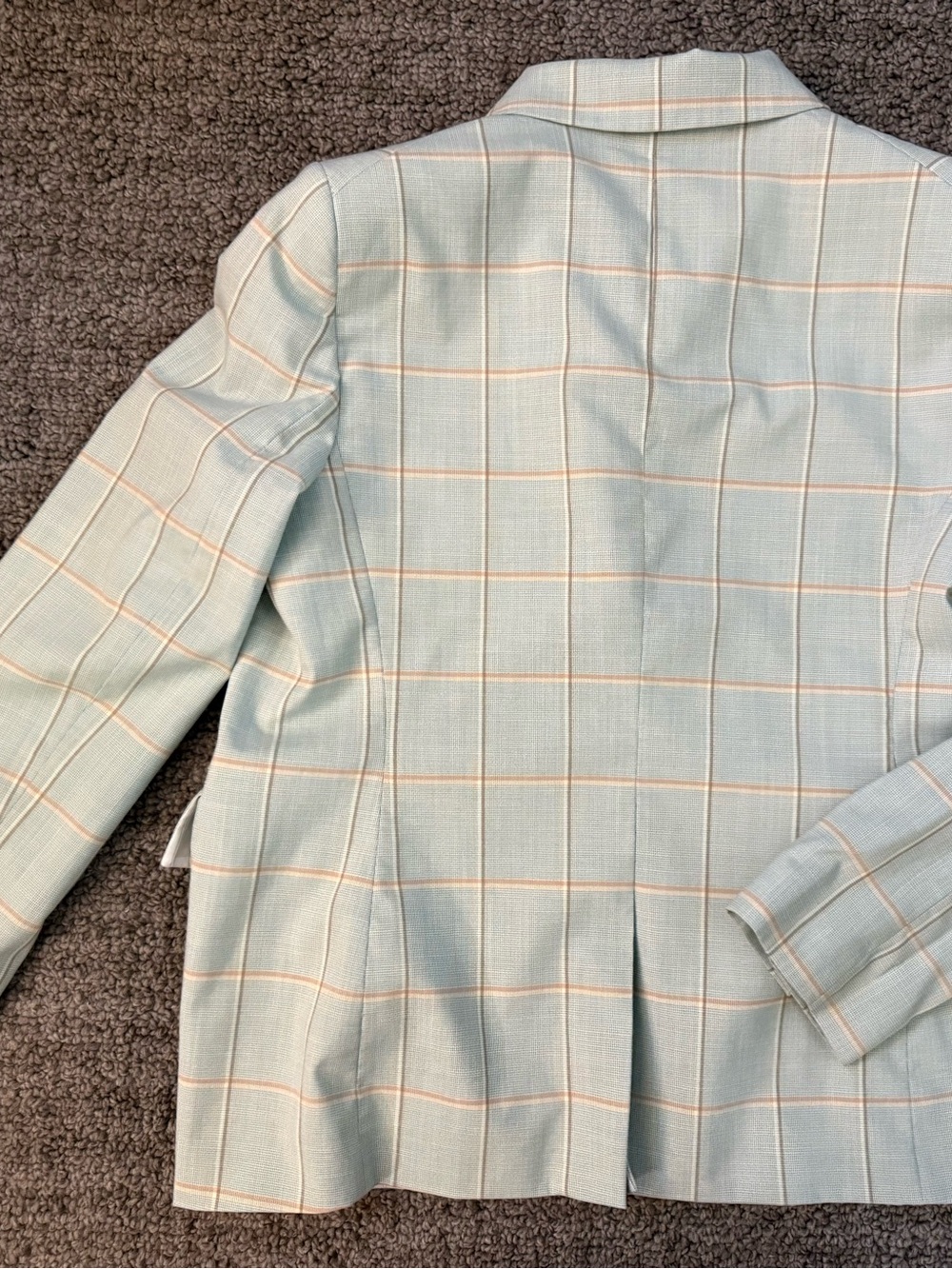 DKNY Mint Plaid Double-Breasted Blazer with Gold Buttons - Picture 2 of 6